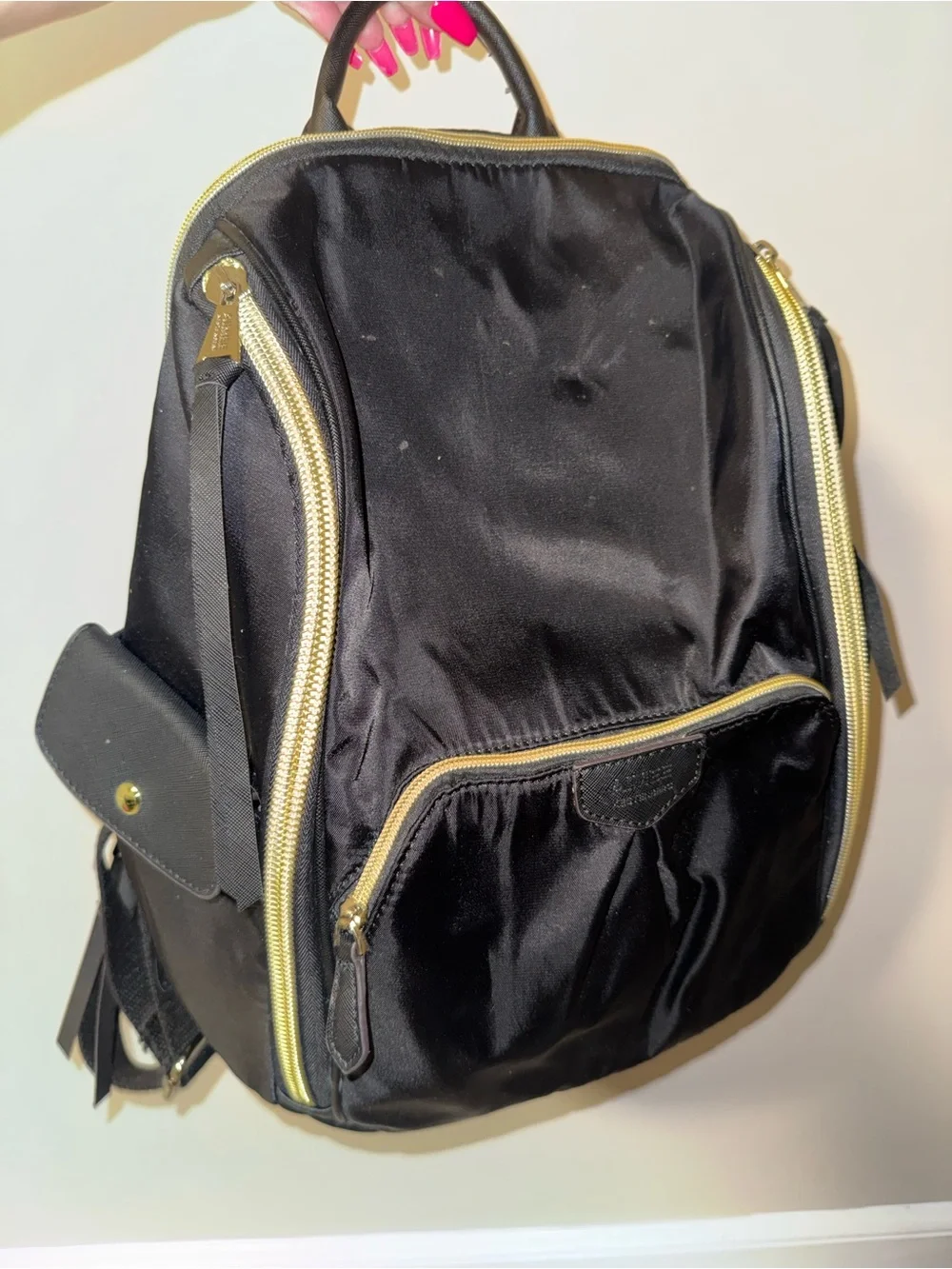 Aimee Kestenberg Black Nylon Backpack with Gold Zippers